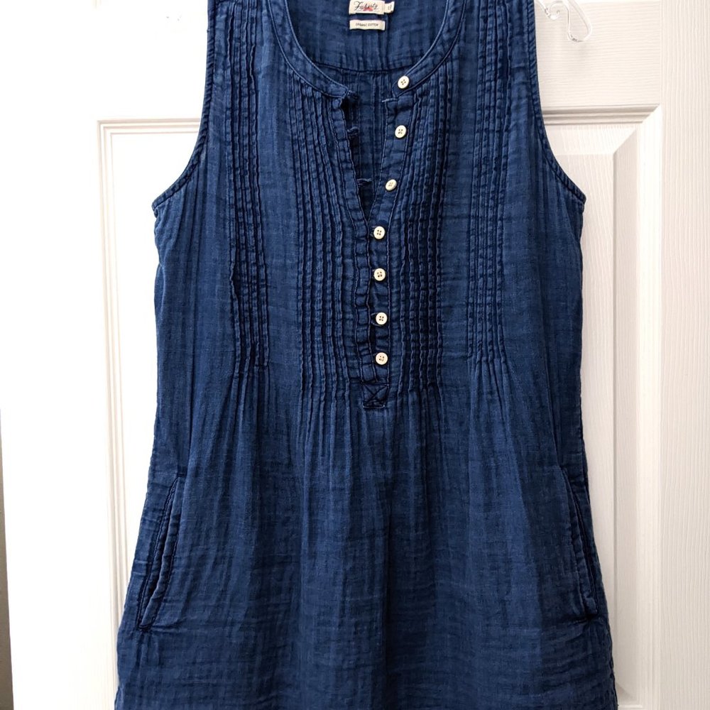 Faherty Isha woven cotton shift tunic dress indigo blue S (SHORTENED! see notes)